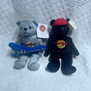 Set of 2 Vintage Hard Rock Cafe Plush Bean Bag Bears Niagara Falls Chicago  Tags